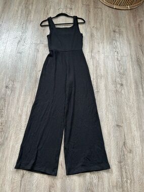 GAP Black Ribbed Square-Neck Wide-Leg Jumpsuit